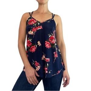 Floral Strappy Top - Navy and Red